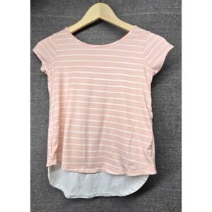 Btween Girls Peach White Striped Layered Tulip Back Top Size 8 40654-SS
